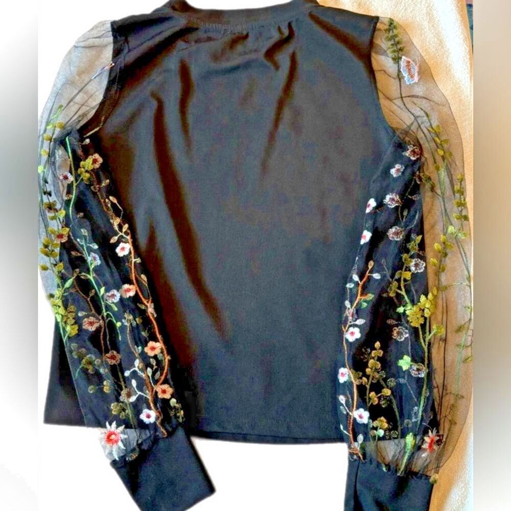 Long Sleeve Shirt Womens S Colorful Black Witchy Romantic Y2K Sheer Whimsigoth